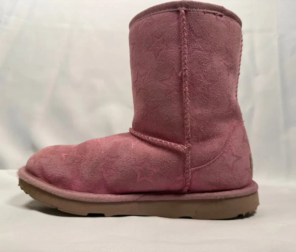 UGG Classic II Pink Star Print Sheepskin Boots Girls US 4 EU 36 Youth